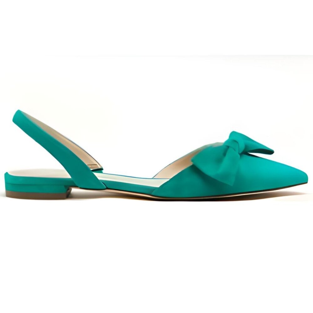 Ann Taylor Green Jacy Bow Suede Slingback Flats Size ! NEW ! US 8